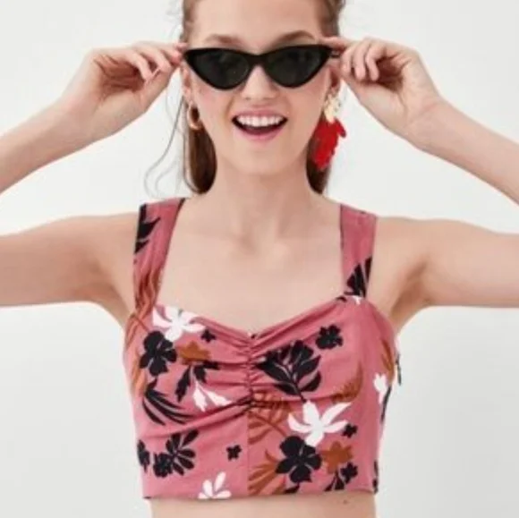 Zara TRF▪️Tropical Floral Print Crop Top - Picture 1 of 8